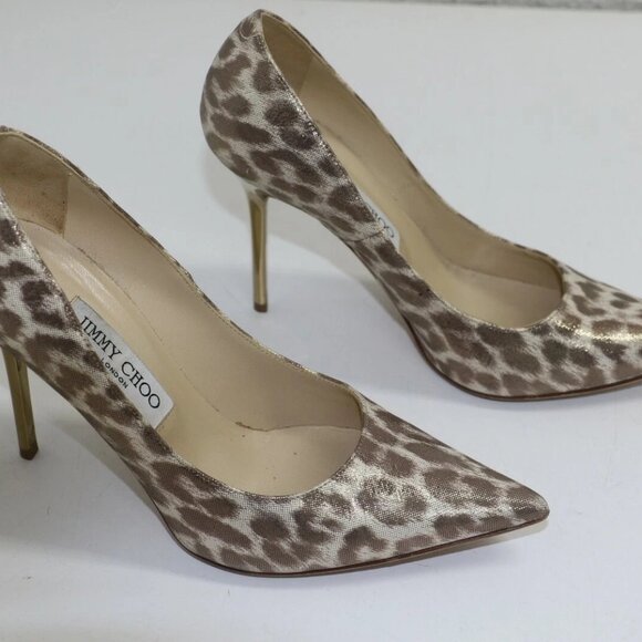 JIMMY CHOO METALLIC LEOPARD PRINT 'ANOUK' PUMPS SIZE US 7.5 EUR 37.5 - Picture 1 of 14